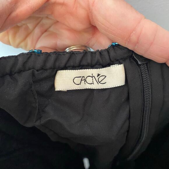 Cache Y2K Black Blue 100% Silk Beaded Floral Halter Midi Dress Women's size XS - Picture 3 of 12